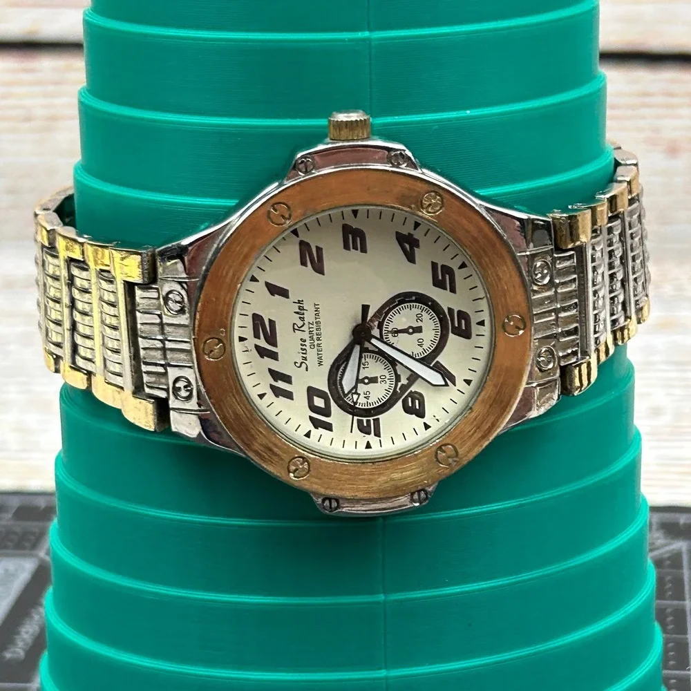 Suisse Ralph‎ 3189 Mens Two Tone Quartz Watch Silver Gold Industrial Cream Dial